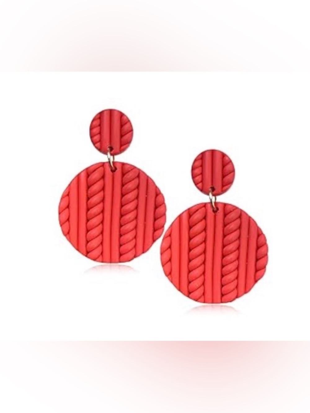 Red Textured Round Drop Earrings - Unbranded